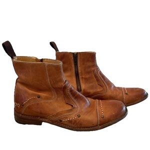 Bed|Stu Cobbler Series Zip Chelsea Distressed Brown Leather Ankle Boots Mens 9